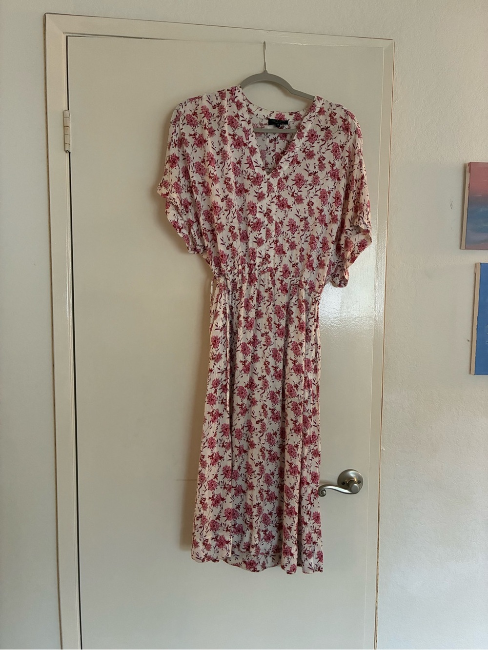 rag & bone Floral V-Neck Midi Dress - White with Pink Floral